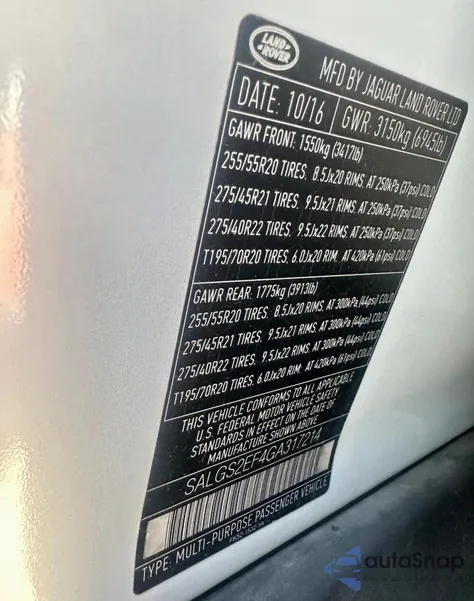 2016 Land Rover Range Rover Supercharged from USA, damaged, VIN SALGS2EF4GA317214